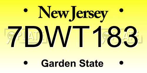 7DWT183 New Jersey License Plate