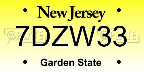 7DZW33 New Jersey License Plate