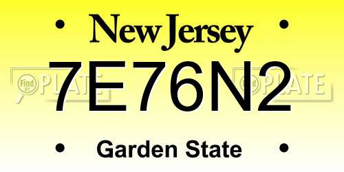 7E76N2 New Jersey License Plate