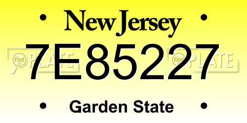 7E85227 New Jersey License Plate