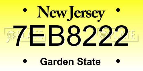 7EB8222 New Jersey License Plate
