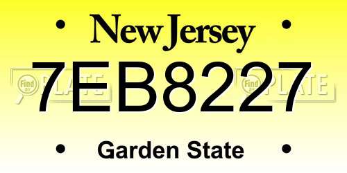 7EB8227 New Jersey License Plate