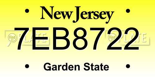 7EB8722 New Jersey License Plate