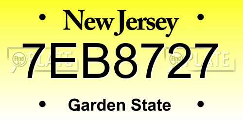 7EB8727 New Jersey License Plate