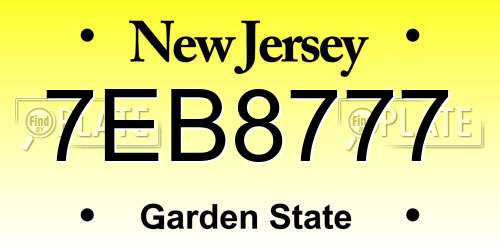 7EB8777 New Jersey License Plate