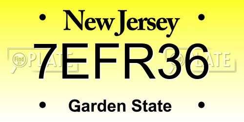 7EFR36 New Jersey License Plate