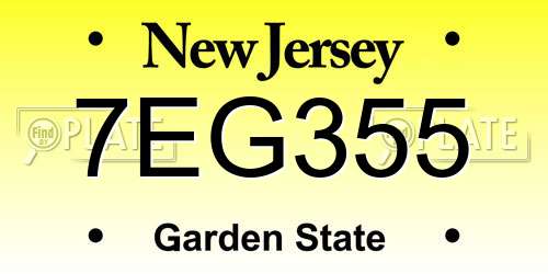 7EG355 New Jersey License Plate