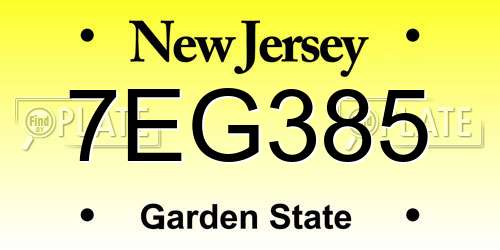 7EG385 New Jersey License Plate
