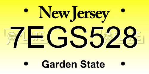7EGS528 New Jersey License Plate