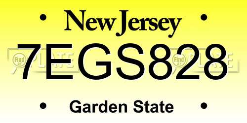 7EGS828 New Jersey License Plate