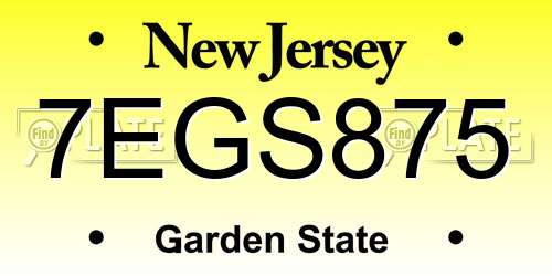 7EGS875 New Jersey License Plate