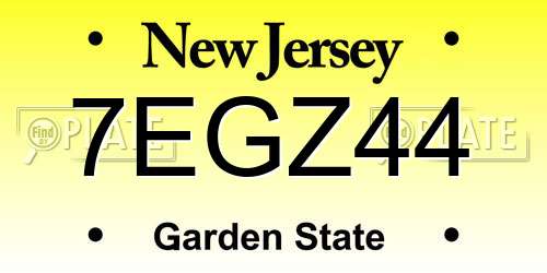 7EGZ44 New Jersey License Plate