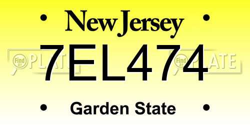 7EL474 New Jersey License Plate