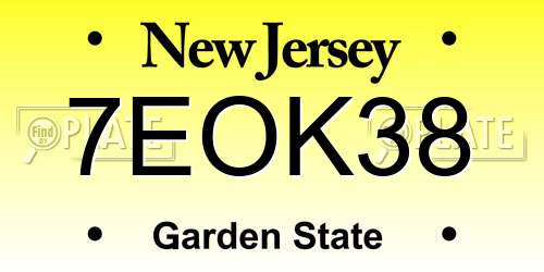 7EOK38 New Jersey License Plate