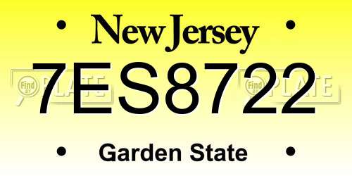 7ES8722 New Jersey License Plate