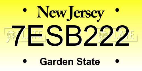 7ESB222 New Jersey License Plate