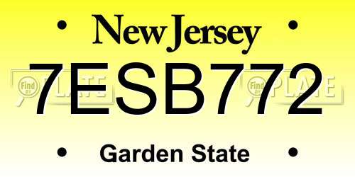 7ESB772 New Jersey License Plate