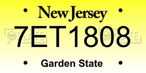 7ET1808 New Jersey License Plate