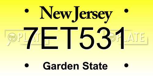 7ET531 New Jersey License Plate