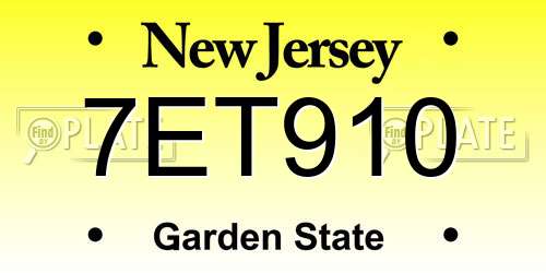 7ET910 New Jersey License Plate