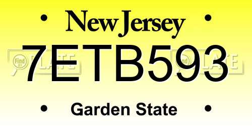 7ETB593 New Jersey License Plate