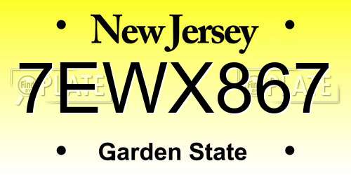 7EWX867 New Jersey License Plate