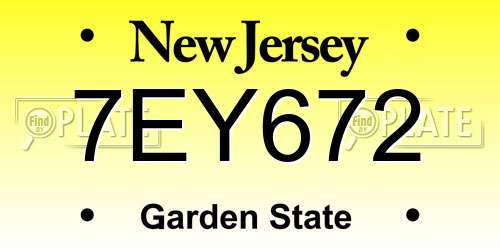 7EY672 New Jersey License Plate