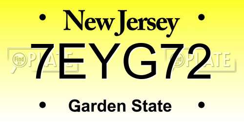 7EYG72 New Jersey License Plate