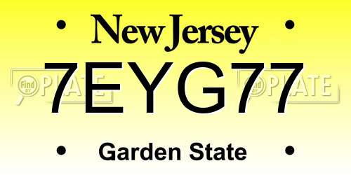 7EYG77 New Jersey License Plate