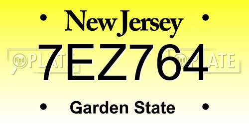 7EZ764 New Jersey License Plate