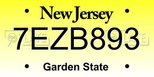 7EZB893 New Jersey License Plate