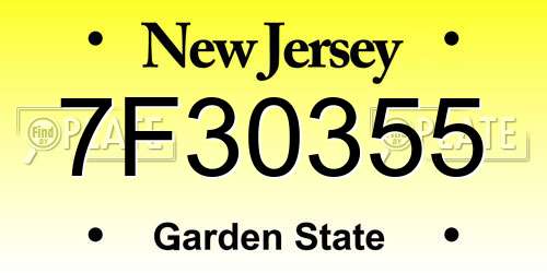 7F30355 New Jersey License Plate
