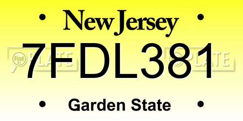 7FDL381 New Jersey License Plate