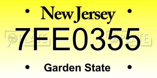 7FE0355 New Jersey License Plate
