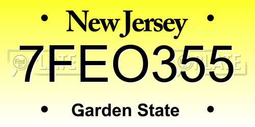 7FEO355 New Jersey License Plate