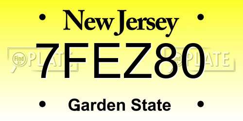 7FEZ80 New Jersey License Plate