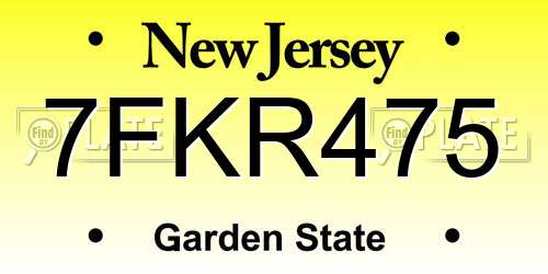 7FKR475 New Jersey License Plate
