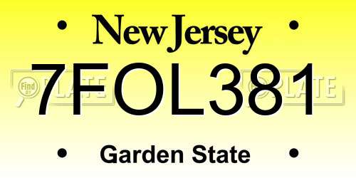7FOL381 New Jersey License Plate