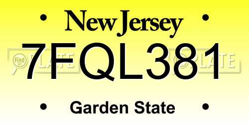 7FQL381 New Jersey License Plate