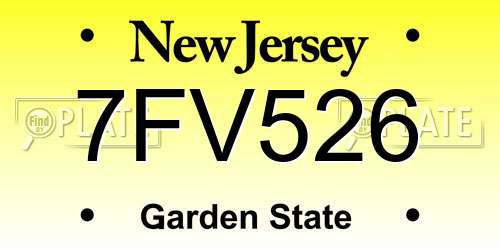 7FV526 New Jersey License Plate