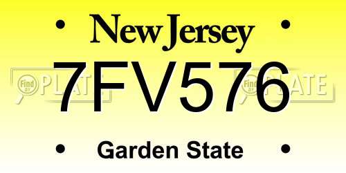 7FV576 New Jersey License Plate