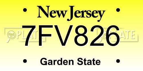 7FV826 New Jersey License Plate