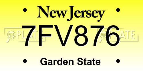 7FV876 New Jersey License Plate