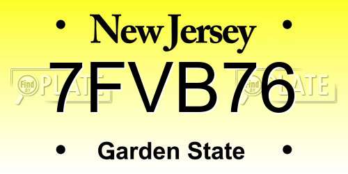 7FVB76 New Jersey License Plate