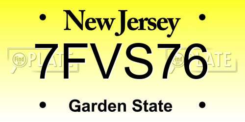7FVS76 New Jersey License Plate
