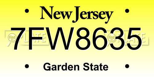 7FW8635 New Jersey License Plate
