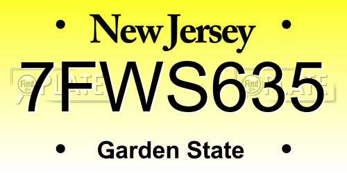 7FWS635 New Jersey License Plate