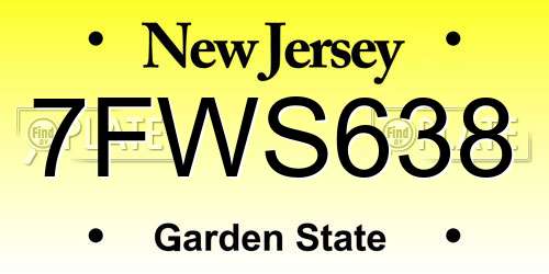7FWS638 New Jersey License Plate