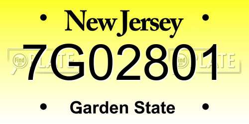 7G02801 New Jersey License Plate