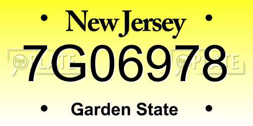 7G06978 New Jersey License Plate